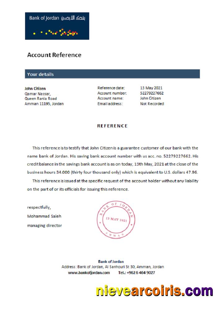 Jordan bank of Jordan reference